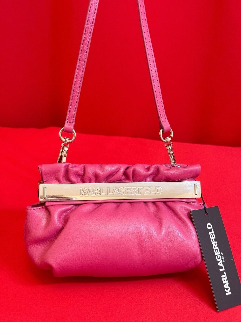Rose Pink Karl Lagerfeld Paris Lambskin Mini Bag Clutch Cloud 8x4x4